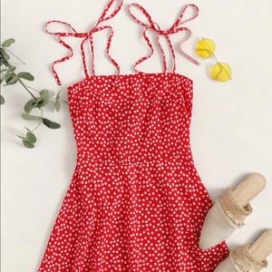 Knot Strap Shirred Back Ditsy Floral Slip Dress
